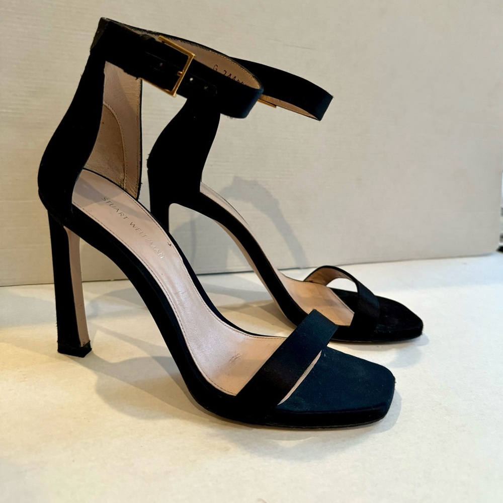 Stuart Weitzman, Silk Black 4” Pumps Open Toe, Size 7, lightly worn